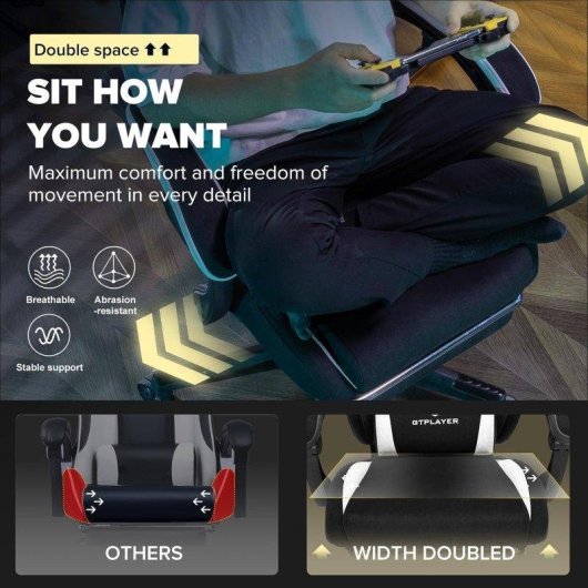 Sedia da gaming GTPLAYER Ergonomica con lombare e schiena ampia - Tessuto Nero