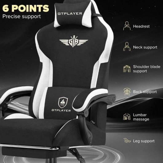 Sedia da gaming GTPLAYER Ergonomica con lombare e schiena ampia - Tessuto Nero