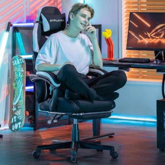 Sedia da gaming GTPLAYER Ergonomica con lombare e schiena ampia - Tessuto Nero