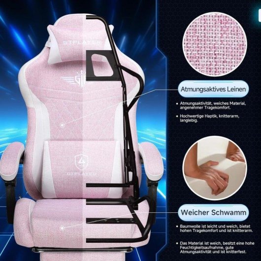 Silla gaming GTPLAYER Ergonómica con soporte lumbar y respaldo reclinable