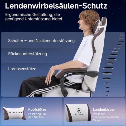 Chaise Gaming GTPLAYER Ergonomique Soutien Lombaire Dossier Large