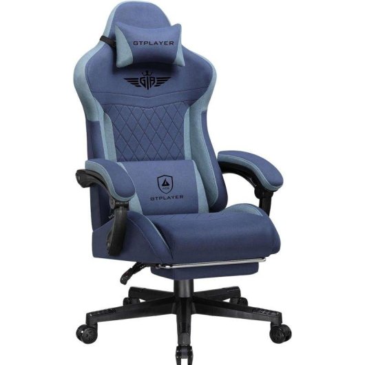 Silla Gaming GTPLAYER Ergonómica Soporte Lumbar Respaldo Ancho 150kg Tela Azul Oscuro