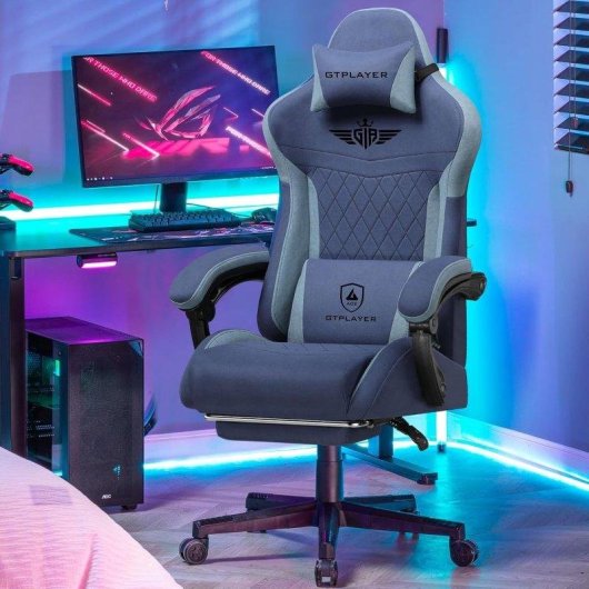 Silla Gaming GTPLAYER Ergonómica Soporte Lumbar Respaldo Ancho 150kg Tela Azul Oscuro