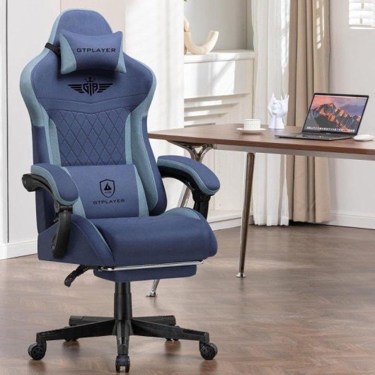 Silla Gaming GTPLAYER Ergonómica Soporte Lumbar Respaldo Ancho 150kg Tela Azul Oscuro