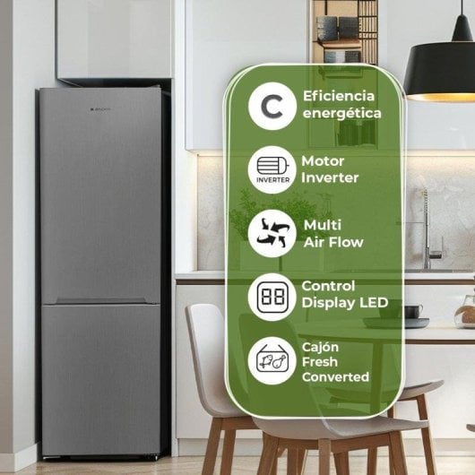 Frigorífico Combi Aspes AC185600CNFIX No Frost 186cm 294L C Inox Motor Inverter