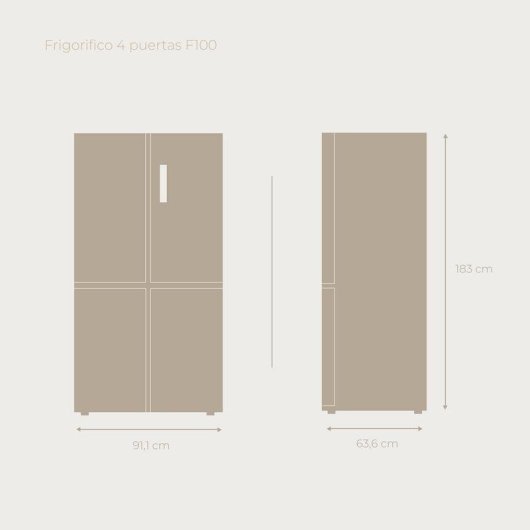 Frigorífico Cuatro Puertas Evvo F100B Glass Total No Frost 189,5cm 490L E Negro