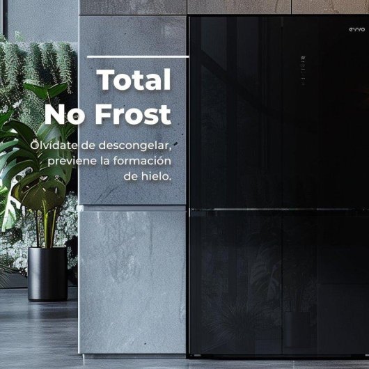 Frigorífico Cuatro Puertas Evvo F100B Glass Total No Frost 189,5cm 490L E Negro