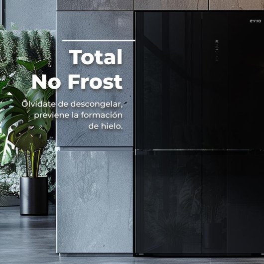 Frigorífico Cuatro Puertas Evvo F100B Glass Total No Frost 189,5cm 490L E Negro