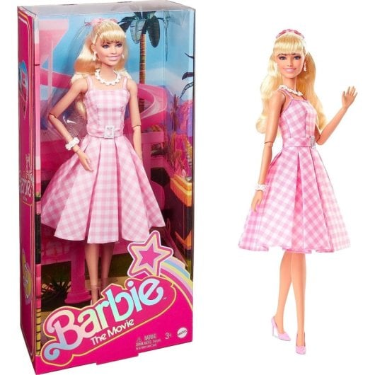 Figura Barbie Con Vestido Rosa Gingham Articulada 30 Cms