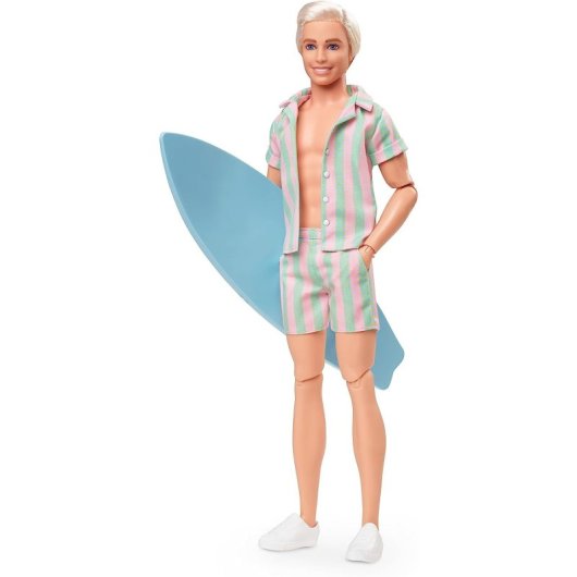 Figura Ken Con Tabla De Surf Y Conjunto A Rayas Barbie Articulado 30 Cms