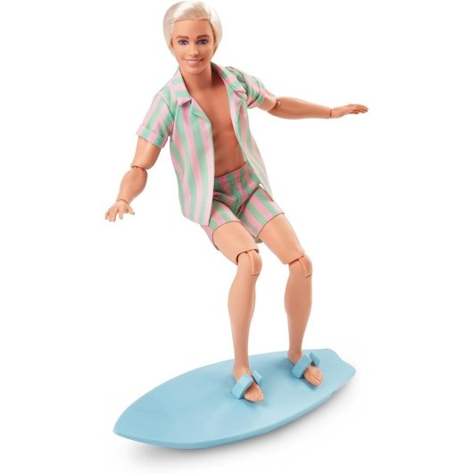 Figura Ken Con Tabla De Surf Y Conjunto A Rayas Barbie Articulado 30 Cms