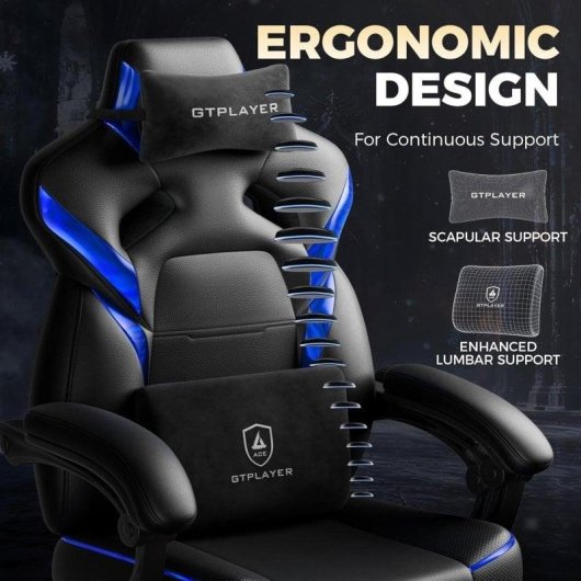 Chaise GTPLAYER Gaming Ergonomique Repose-Pieds et Support Lombaire