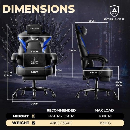 Chaise GTPLAYER Gaming Ergonomique Repose-Pieds et Support Lombaire
