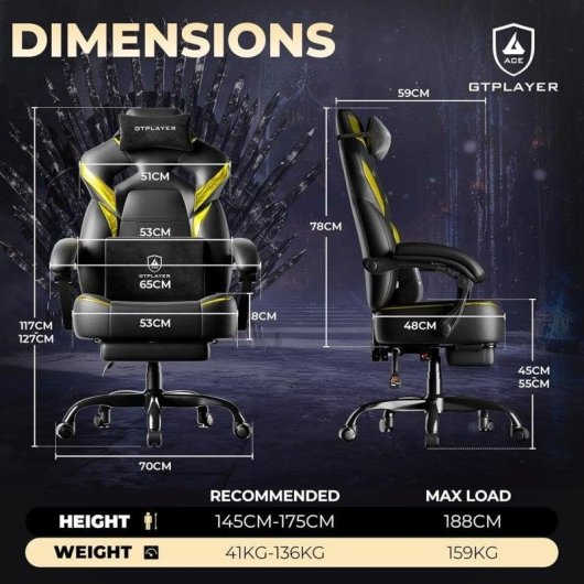 Chaise Gaming GTPLAYER ACE-ARMOR avec Repose-pieds et Support Lombaire