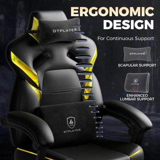 Chaise Gaming GTPLAYER ACE-ARMOR avec Repose-pieds et Support Lombaire