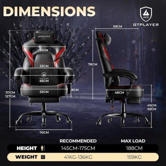 Sedia GTPLAYER Gaming Ergonomica Rossa con Reposapiedi