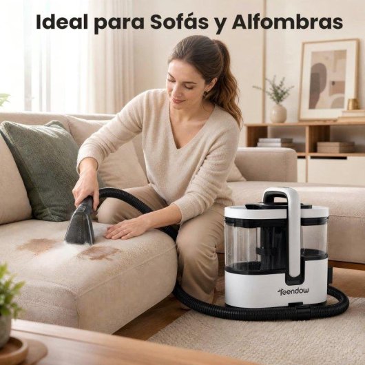Aspirador de Tapicerías Teendow 1800W 16KPa Vapor 100°C Agua Caliente 60°C Blanco