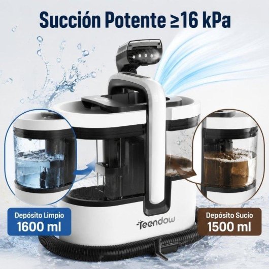 Aspirador de Tapicerías Teendow 1800W 16KPa Vapor 100°C Agua Caliente 60°C Blanco