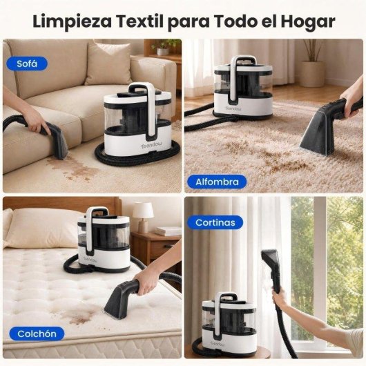 Aspirador de Tapicerías Teendow 1800W 16KPa Vapor 100°C Agua Caliente 60°C Blanco