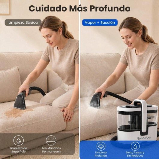 Aspirador de Tapicerías Teendow 1800W 16KPa Vapor 100°C Agua Caliente 60°C Blanco