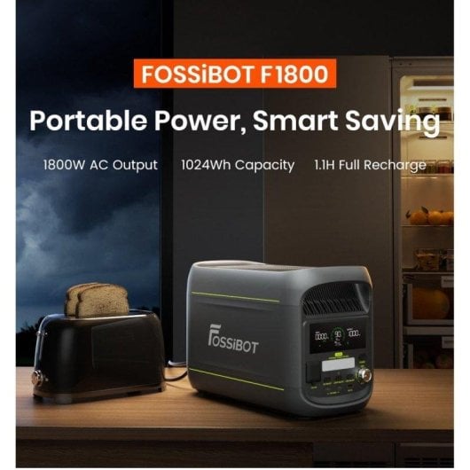 Estación de energía Fossibot F1800 1024Wh 5 puertos USB y AC Batería Li-ion Pantalla LCD Cargador solar