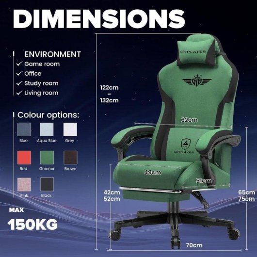 Sedia GTPLAYER Gaming Ergonomica con supporto lombare verde