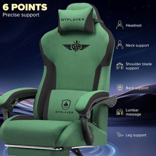 Sedia GTPLAYER Gaming Ergonomica con supporto lombare verde