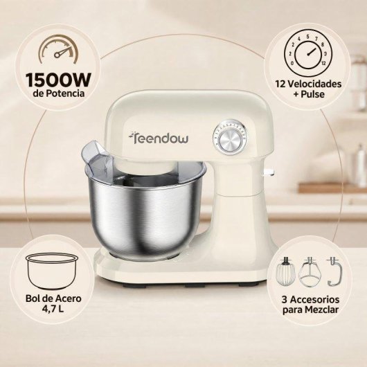 Robot de Cozinha Teendow 1500W 4,7L 12 Velocidades Pulso