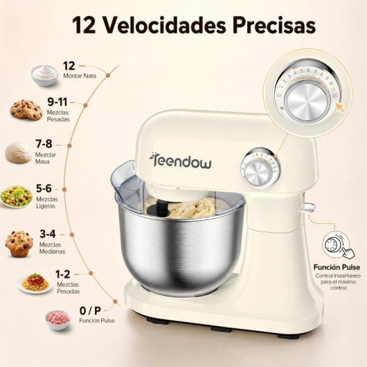 Robot de Cozinha Teendow 1500W 4,7L 12 Velocidades Pulso