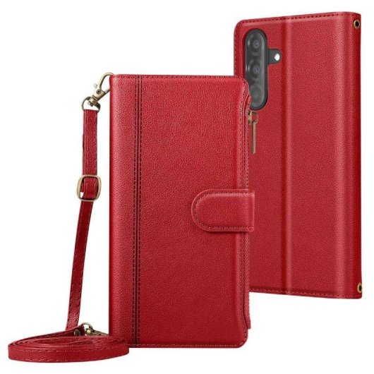 Custodia Avizar in pelle sintetica rossa con tracolla per Galaxy A16 e A26