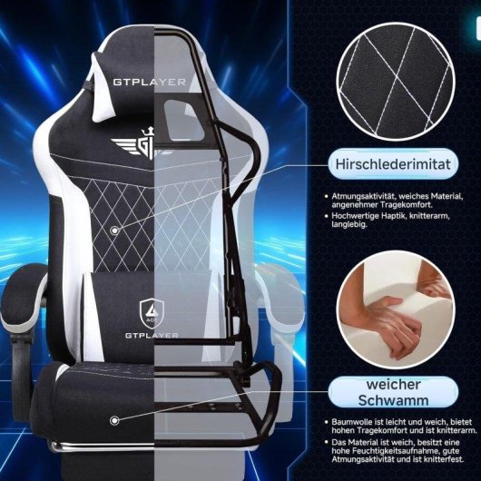 Sedia Gaming GTPLAYER Ergonomica Supporto Lombare Reclinabile 150kg