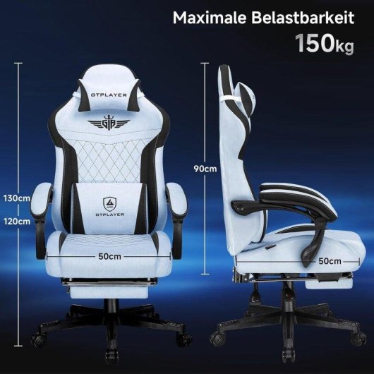 Silla Gaming GTPLAYER Ergonómica Soporte Lumbar Respaldo 159 kg Azul