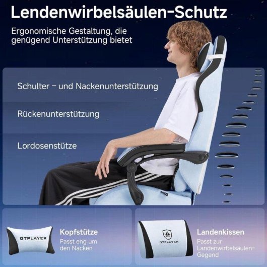 Silla Gaming GTPLAYER Ergonómica Soporte Lumbar Respaldo 159 kg Azul