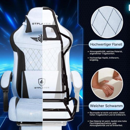 Silla Gaming GTPLAYER Ergonómica Soporte Lumbar Respaldo 159 kg Azul