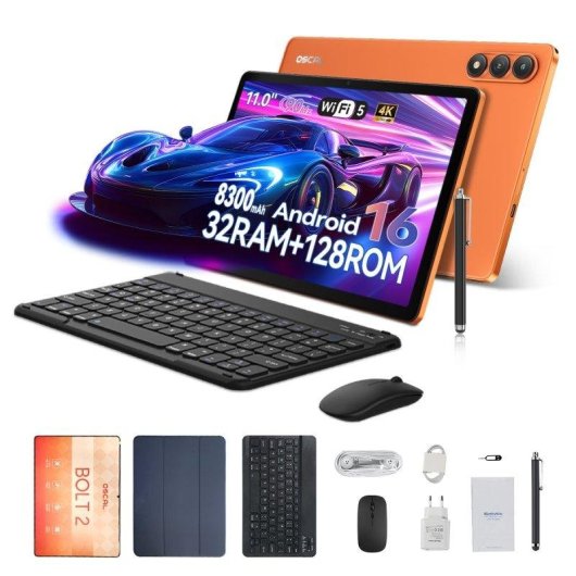 Tablet OSCAL Bolt 2 WiFi + 4G 11" 8GB 128GB Laranja com Teclado e Stylus Pen