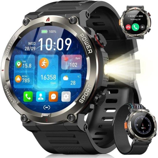 Blackview Military Smartwatch Bluetooth 1,45inch Nero Cinturini Doppi