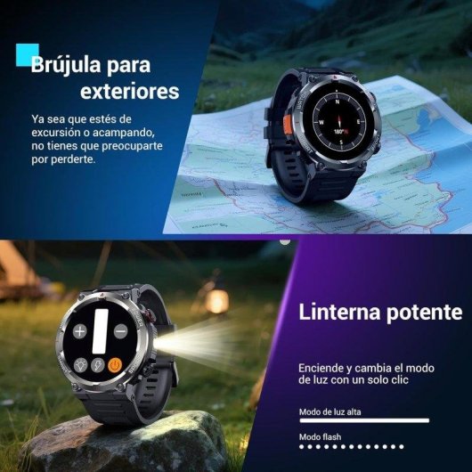 Blackview Military Smartwatch Bluetooth 1,45inch Nero Cinturini Doppi
