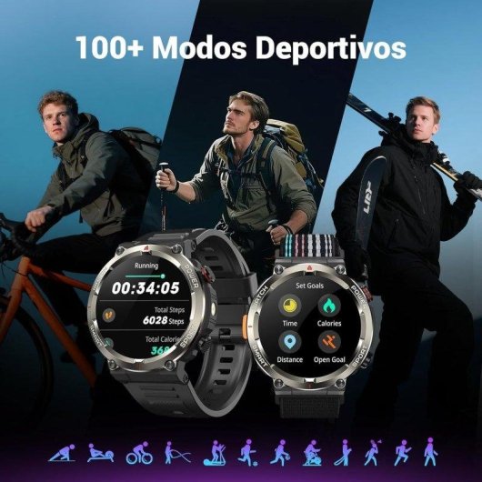 Blackview Military Smartwatch Bluetooth 1,45inch Nero Cinturini Doppi