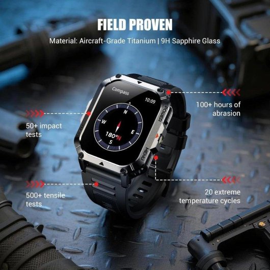 Blackview Gps Military Smartwatch Bluetooth 2.01'' Preto S/M
