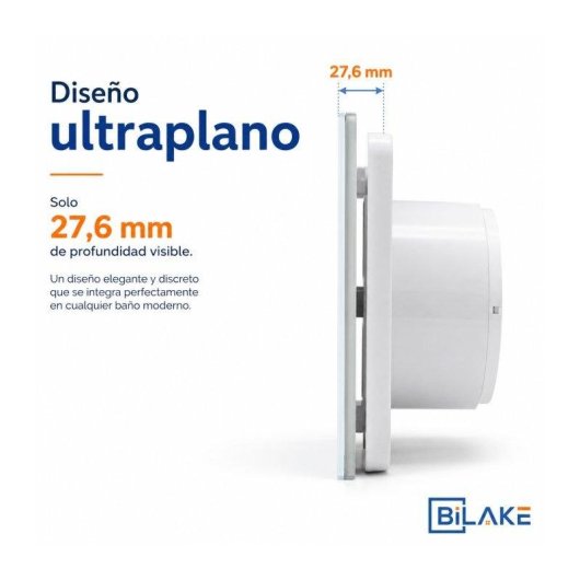 Extractor de Baño Ultraplano Bilake 14W 100mm Frontal de Cristal Blanco Silencioso Clapeta Antirretorno