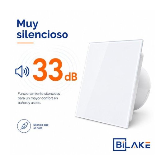 Extractor de Baño Ultraplano Bilake 14W 100mm Frontal de Cristal Blanco Silencioso Clapeta Antirretorno