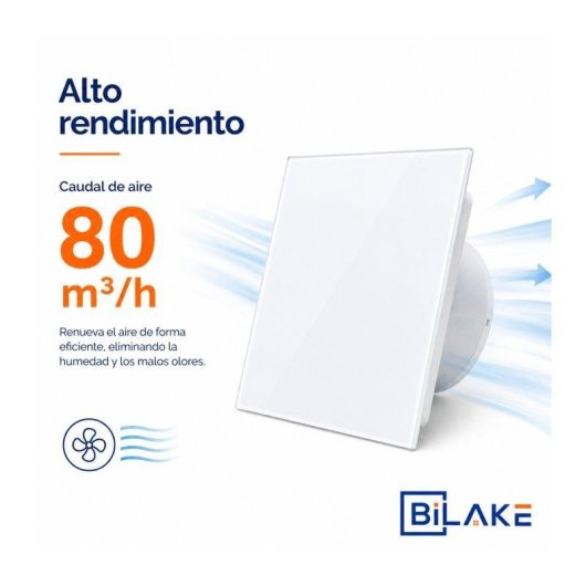 Extractor de Baño Ultraplano Bilake 14W 100mm Frontal de Cristal Blanco Silencioso Clapeta Antirretorno