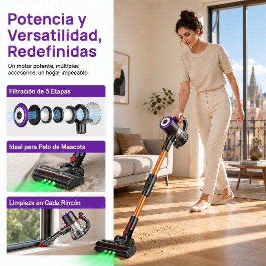 Aspiradora sin Cable Genérica Liimoo 530W 40000Pa 15-53 min 7 en 1 Verde