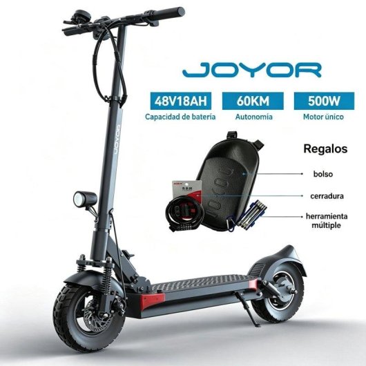 Patinete eléctrico Joyor 500W Autonomía 60km Ruedas 10" Doble suspensión Negro