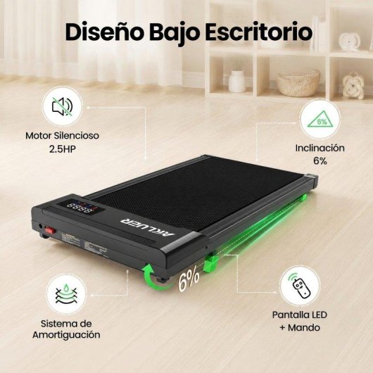 Cinta de correr plegable AKLUER bajo escritorio 2.5HP inclinación 6%