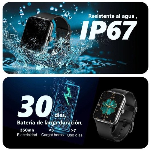 Blackview Smartwatch Bluetooth 5.3 1,85" Negro Correa S/M