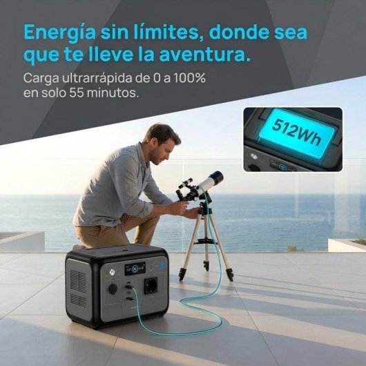 Estação de energia Oukitel P800 512Wh 2 AC 5 USB Bateria LiFePO4 Carregamento rápido UPS