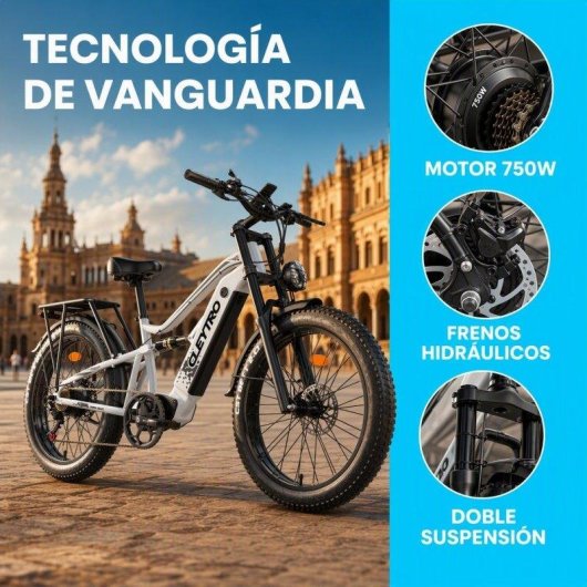 Bici Elettrica Cleytro 750W 48V 18Ah Ruote Grasse 26" Autonomia 90km