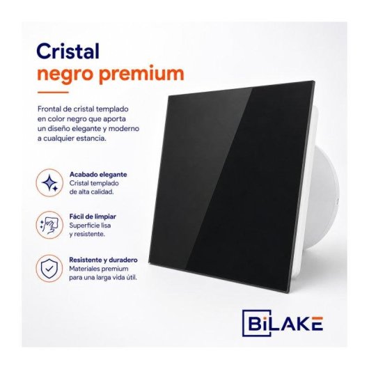 Extractor de Baño Ultraplano Bilake Cristal Negro 14W 100mm 80 m³/h Ultra Silencioso Clapeta Antirretorno