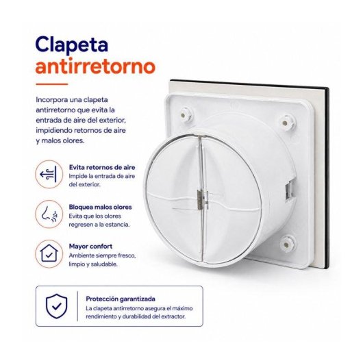 Extractor de Baño Ultraplano Bilake Cristal Negro 14W 100mm 80 m³/h Ultra Silencioso Clapeta Antirretorno